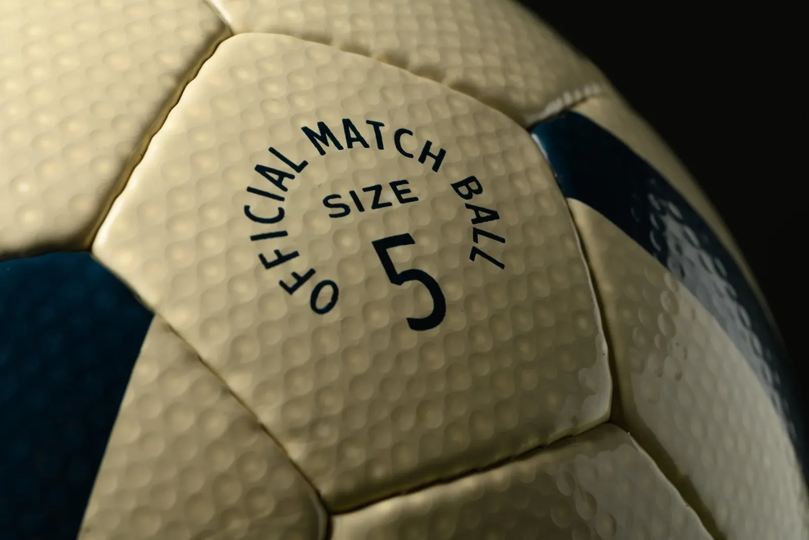 Close-up of a No. 152 panel, showing the embossed polyurethane surface and the printed match-ball mark.