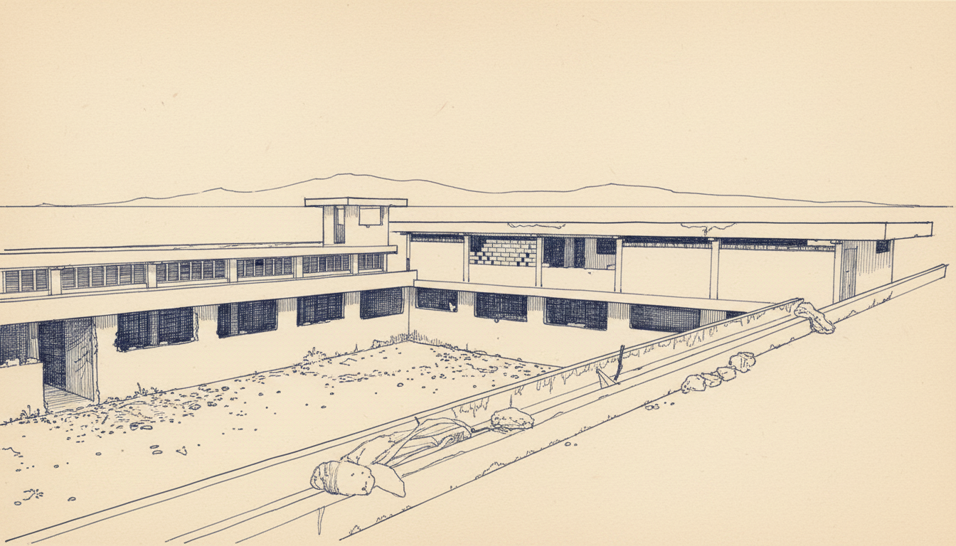 Fort Dimanche, the prison in Port-au-Prince where Joe Gaetjens was taken, drawn from a photograph of the ruin