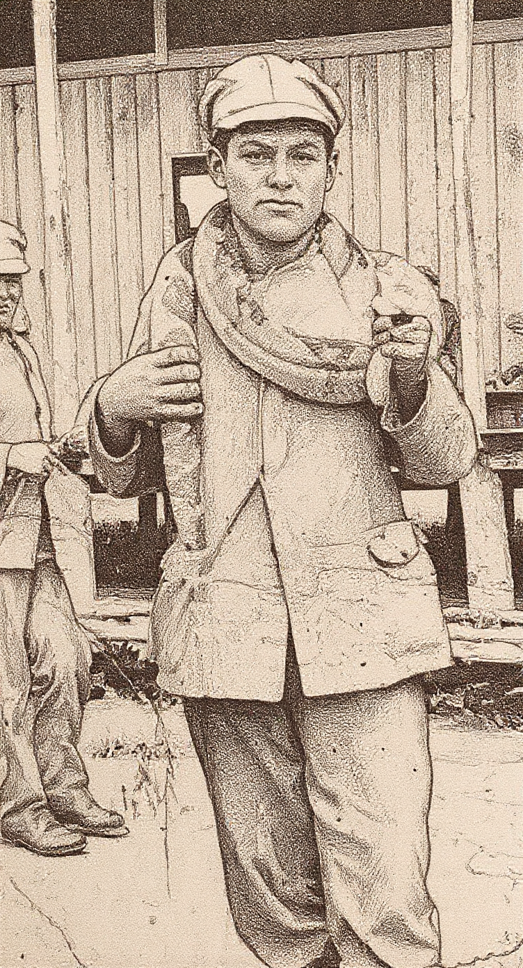 Froilán Ladino, the conscript who carried the stitch home to Monguí, drawn from a photograph