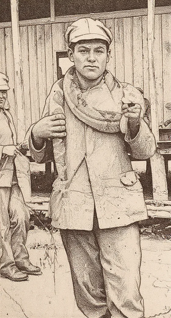 Froilán Ladino, the conscript who carried the stitch home to Monguí, drawn from a photograph